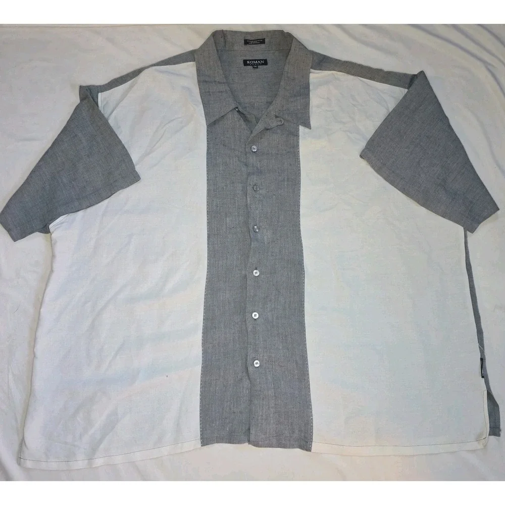 Koman Sport Men's 5XL Walking Suit 2pc Set Colorblock Ramie Rayon Gray White